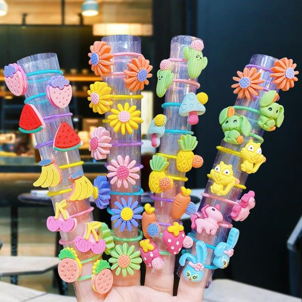 

hair accessories 10pcs baby girl cute cartoon flowers small bands scrunchie ponytail holder rubber ornament fashion, Slivery;white
