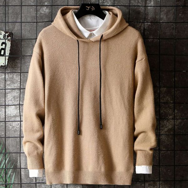 

2021autumn and winter new trend men's personality pure color youth korean hooded sweater, White;black