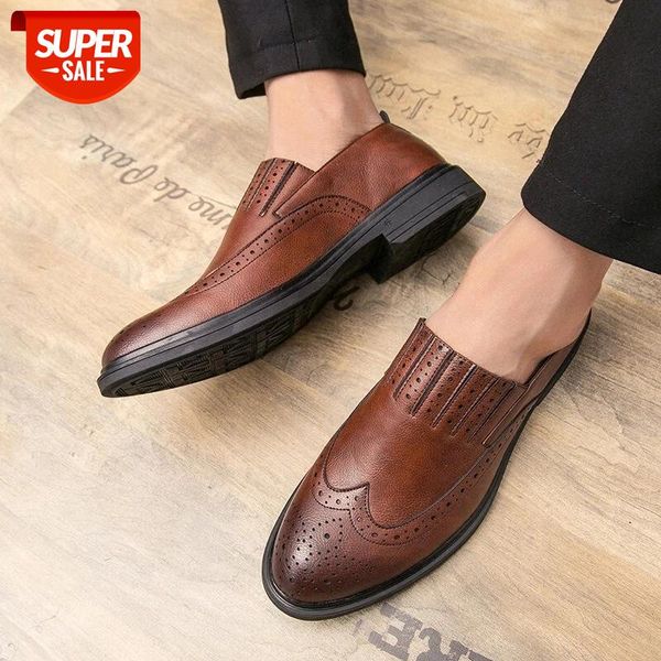 

autumn new men's shoes round head texture fashion leather males shoes business office outdoor high-quality slip-on men #mu3j