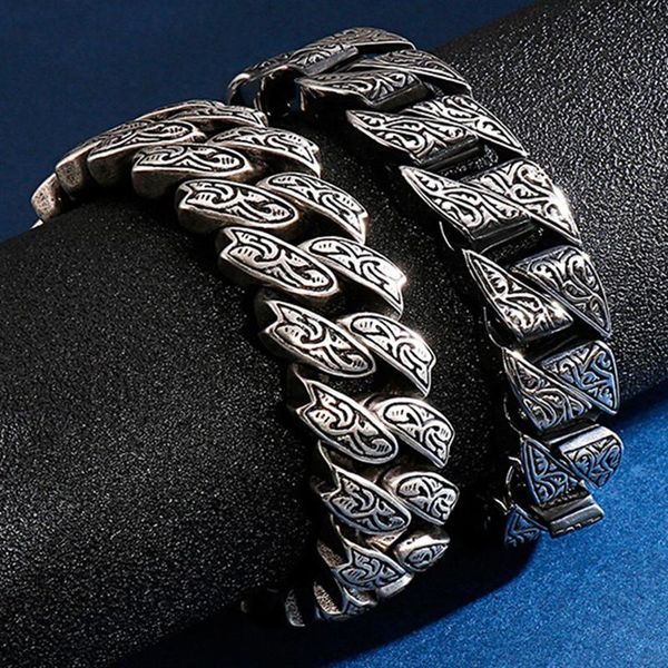 

link, chain 20mm chunky punk rock vintage men curb cuban bracelet hiphop stainless steel charm bike biker bracelets male jewelry 2021, Black