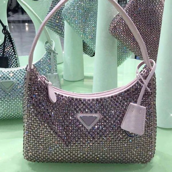 

modern nylon bag with all-over crystal embellishment stands out women mini handbags hobos shoulder bag camera bags fashion camouflage purses