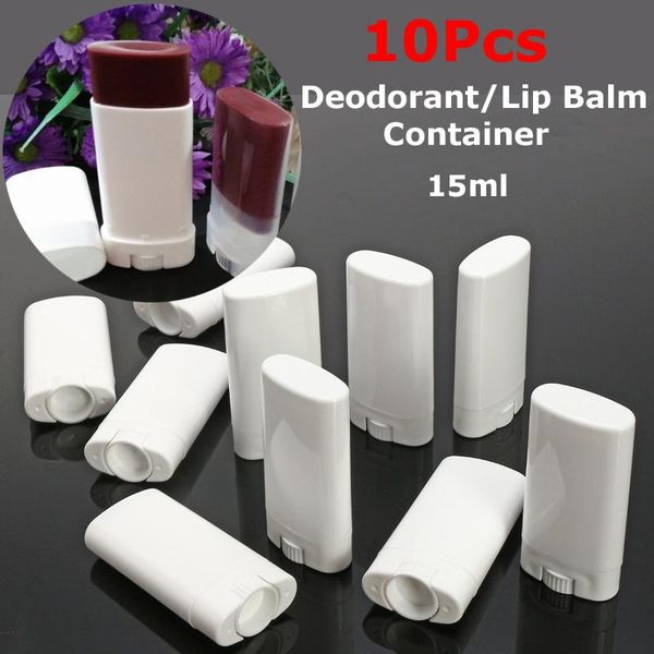 

10pcs 15ml/15g empty oval lip tube plastic white solid perfume deodorant containers portable makeup lipstick tubes with lid