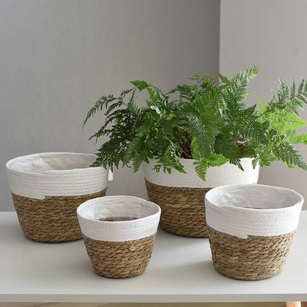 Bitki Çiçek Kapağı Flowerpot Konteynerler Saman 10 inç Seagrass Ekici Sepet Bahçe Saksıları 210615