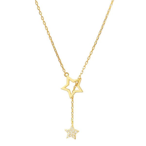 

chokers flashing diamond star necklace ins style niche hollow design female tassel clavicle chain women's simple temperament, Golden;silver