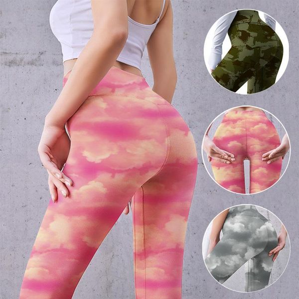 

yoga outfit [] peach print solid color laminated leggings women's sports fitness hip hop high waist pants