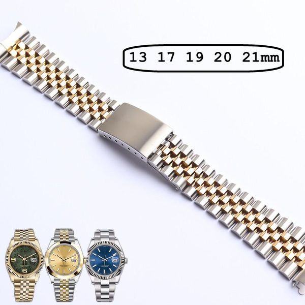 

watch bands accessories bracelet for men women strap safety buckle solid stainless steel band 13 17 19 20 21mm, Black;brown