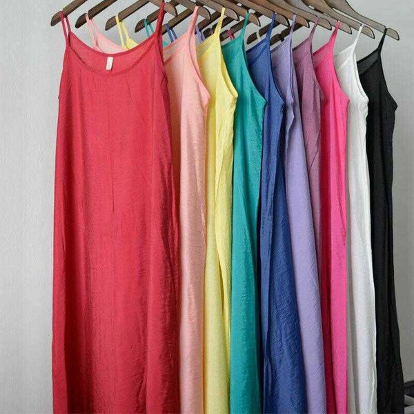 Sommer 2021 Weiche Voll Slip Strappy Spaghetti Unter Kleid Baumwolle Petticoat Chemise Nachthemd Kleider für Frauen Y1006