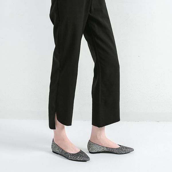 

new fashion sequin cloth fashionable silver sliding flatshoes lady to soft women's shoes size 33-42 sx94, Black