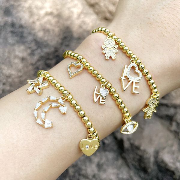 

love eye bead gold plated elastic star moon boy girl bracelet brd15, Golden;silver