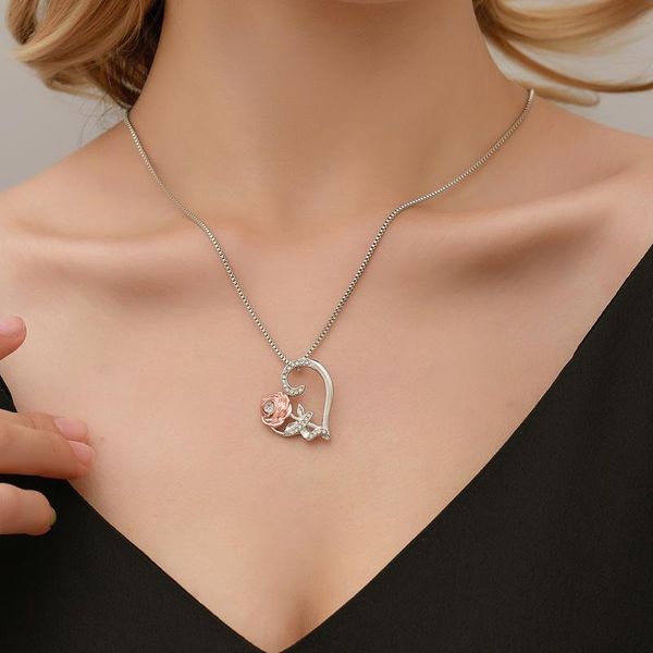 

fashion rose heart pendant valentines day designer favors necklace womens jewelry gifts women zircon allloy gift ld62502