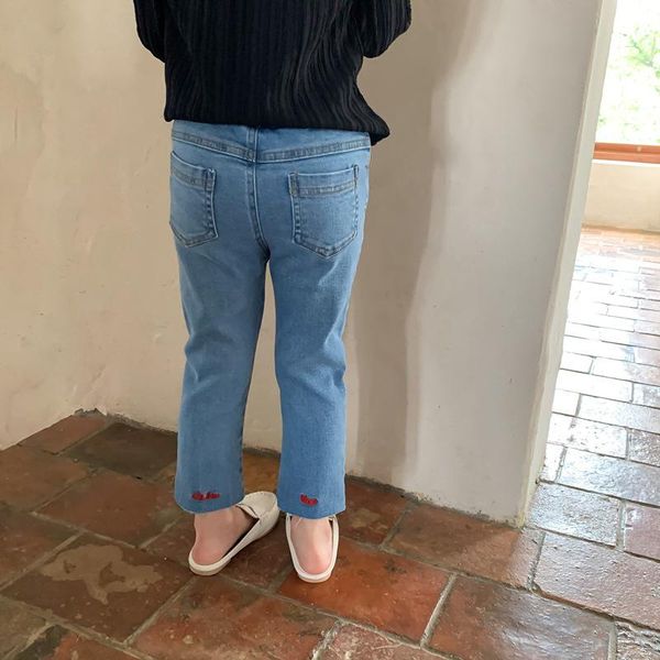 

trousers girls korean fashion slim embroidered jeans autumn children pants, Blue