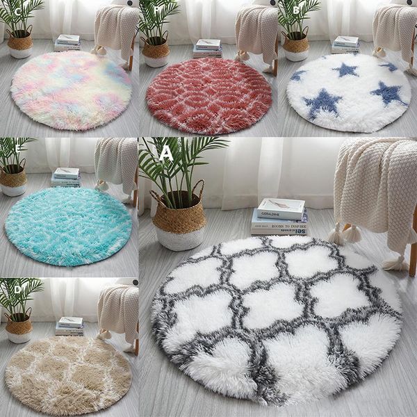 

carpets 60cm tie dyed rainbow round fluffy rug living room decor modern area nursery kids soft shaggy carpet indoor mats