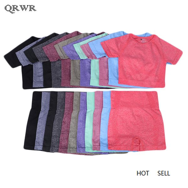 

yoga sets women fitness sports suits clothing sports short sleeve high waist running leggings, White;red