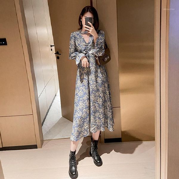

fashion woman dress floral dresses for women 2021 long sleeve elegant spring autumn v-neck vestido de mujer pph2999 casual, Black;gray