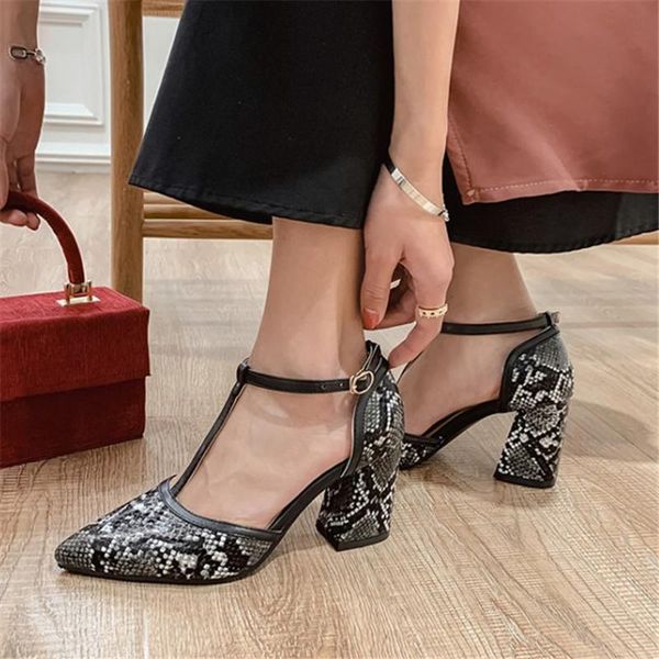 

dress shoes pxelena designer snake print women sandals chunky block square high heels t tied party 2021 summer plus size, Black