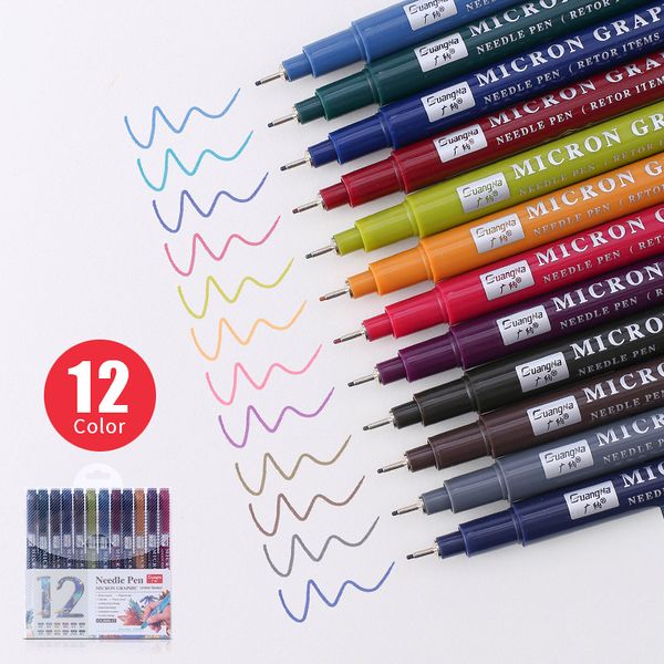 

12 Colors/set Sketch Micron pen 0.5 mm Superior needle drawing pen Fine liner Pigma Drawing Manga Anime Marker fine colour