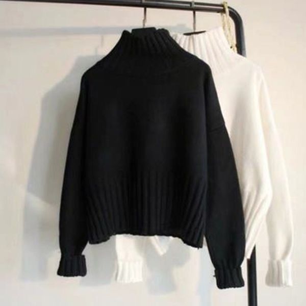 

2021 autumn winter looser languid lazy web celebrity high collar cool little sleeve long white short shirt epkb, White;black