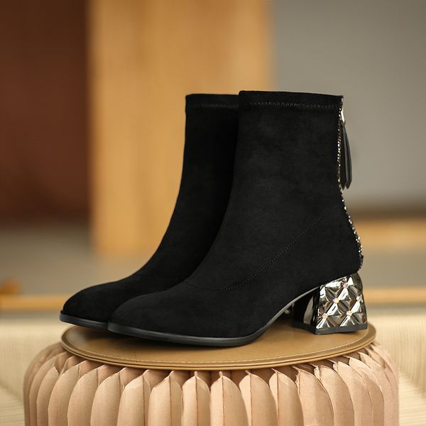

2021 autumn new women ankle boots 22-26.5cm casual pointed toe 5.5cm high heel bootie woman black women shoes high heels