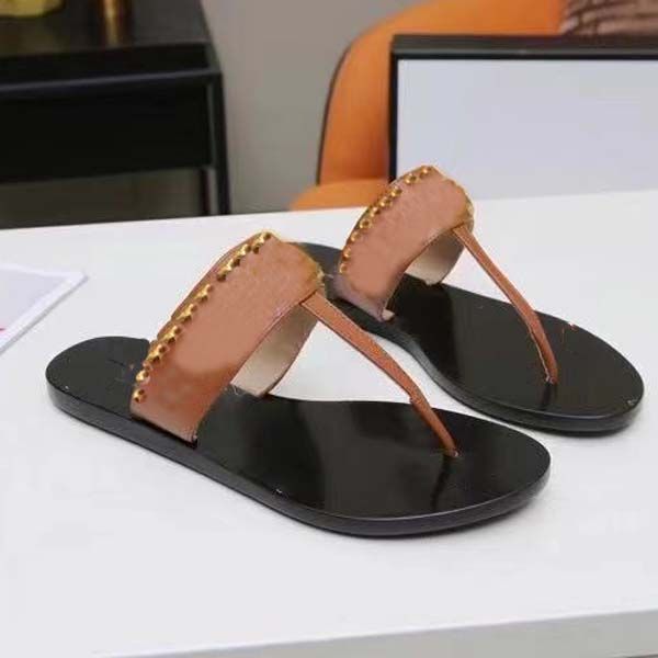

woman flat slipper designer shoes superior quality genuine leather fashion casual little bee rubber bottom flip flops size 35-45with box, Black