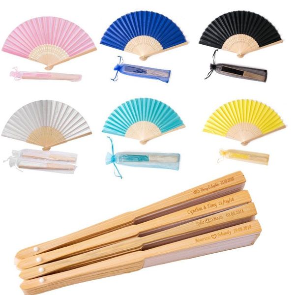

party favor 24pcs personalized engraved silk hand fan wedding fold vintage fans customized