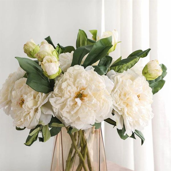 

decorative flowers & wreaths 1 stem 2 heads white peony artificial diy home decor silk fake plant wedding party decoration