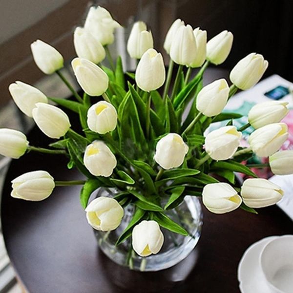 

decorative flowers & wreaths 10pcs fake tulip artificial flower bouquet pu for home decoration handmade white wedding garden de