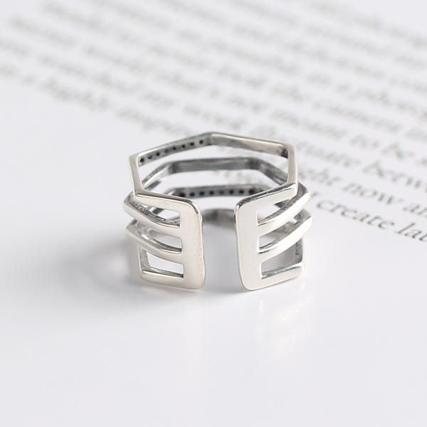 

cluster rings fashion hip-hop jewelry simple design 925 sterling silver multi-layer geometric ring personalized gifts, Golden;silver