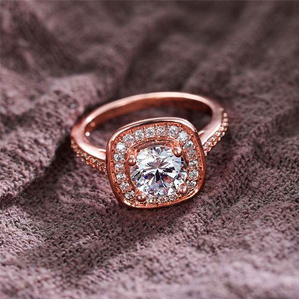 

wedding rings luxury female white round crystal ring trendy rose gold thin for women vintage bridal square engagement, Slivery;golden