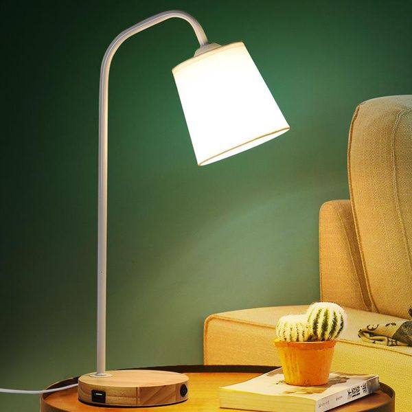 

table lamps nordic simple fabric lampshade bedroom lamp bedside dimmable indoor wooden base night desk light