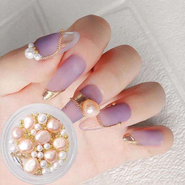 

nail art decorations shaped stone shape jewelry boxed 3d pearl chain mixed diy charm decoration manicure accessories, Silver;gold