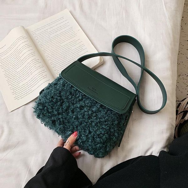 

evening bags elegant square women crossbody bag 2021 pu leather designer female handbag plush shoulder messenger purses ins