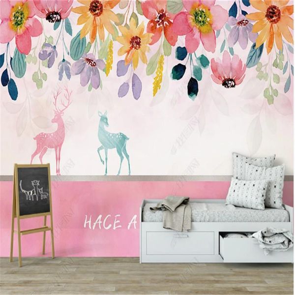

wallpapers modern minimalist wallpaper for kid's room pink flower elk tropical plant children's background wall paper home decor m