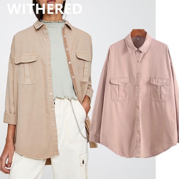 

withered summer england high street vintage washed big pockets boyfriend denim blouse women oversize loose blusa shirt plus size, White