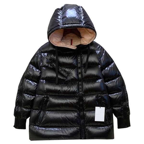 

winter women's down jacket large zipper 90% down thickened warm men's and women's fashion cold proof jacket 211007, Black