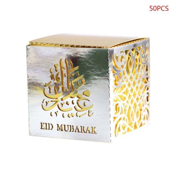 

50pcs paper hollow eid mubarak candy storage box ramadan decoration gift box