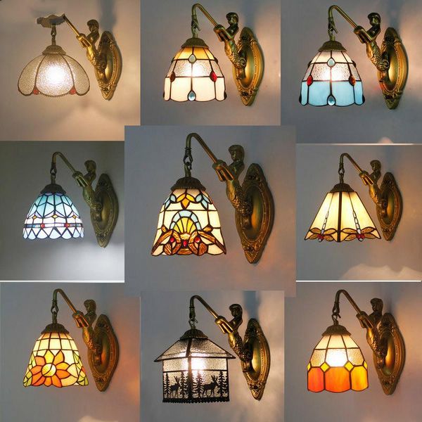 

wall lamp vintage bathroom mirror sconces 20 types mediterranean style colorful glass lampshade ac 90-220v bracket light