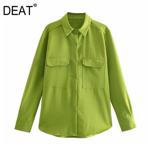 

women's blouses & shirts [deat] 2021 spring fashion tide single-breasted solid color long sleeve turn-down collar loose simple shirt wo, White