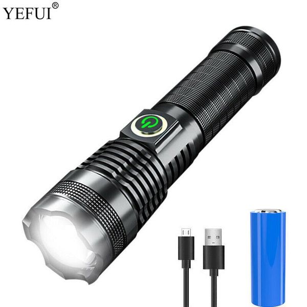 Torce elettriche YEFUI Super Bright P70 LED Zoom USB Ricarica Torcia da caccia da campeggio esterna portatile impermeabile con 26650 Bat