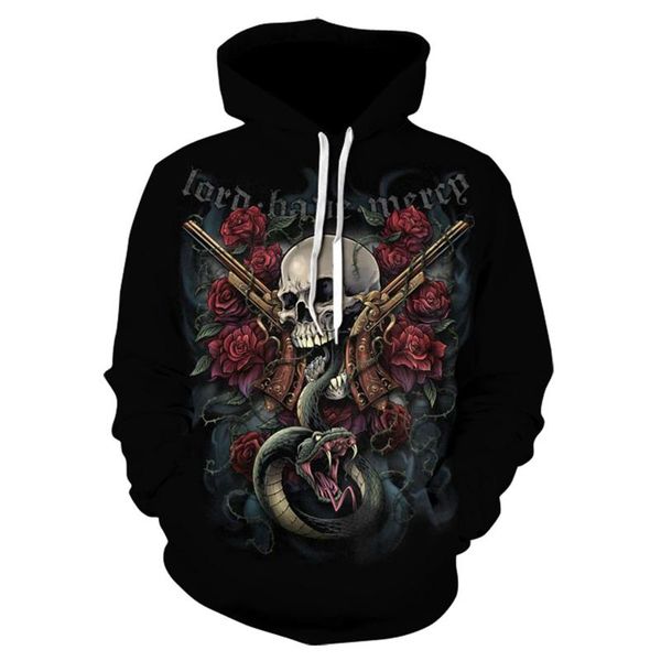 

men's hoodies & sweatshirts casual sweatshirt men 2021 street hoodie skull print patchwork round neck pullover sportswear, Black