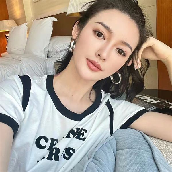 

chaopai ce 2022 early spring and summer new white spell black printed letters short sleeve t-shirt women