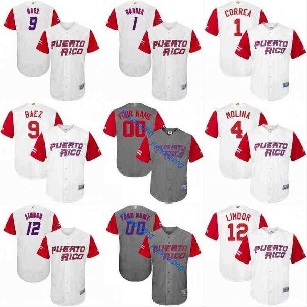 

2022 Puerto Rico World Baseball Classic WBC Jersey 1 Carlos Correa 4 Yadier Molina 9 Javier Baez 15 Carlos Beltr 12 FLindor Baseball Jerseys, Grey 2 such as