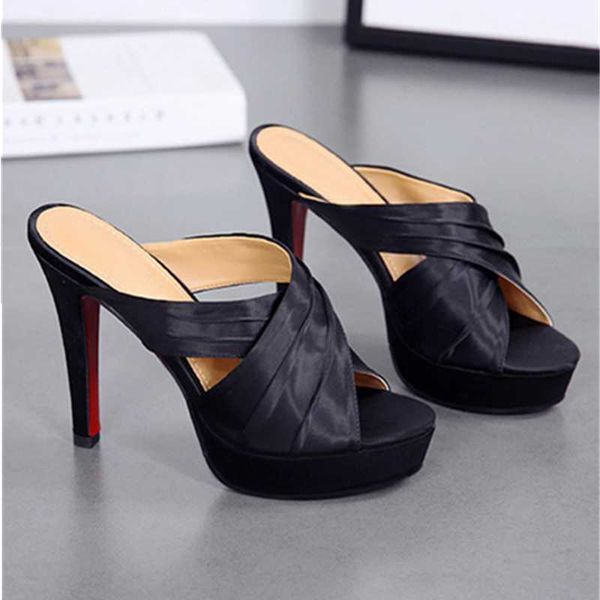 

sandals european and american style 12cm super high heel stiletto waterproof platform fish mouth heels crossover women's shoes, Black
