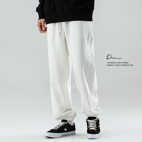 

1400g cotton 80 degree grey men's summer fashion brand loose legged spring and autumn leisure sports pants, Black