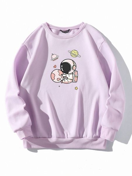 

astronaut print thermal lined sweatshirt p56w#, White;black
