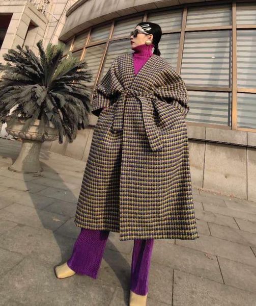 

2021 New Oversized Loose Plaid Cotton Belt Coat Winter Clothes Women P0fh, Black