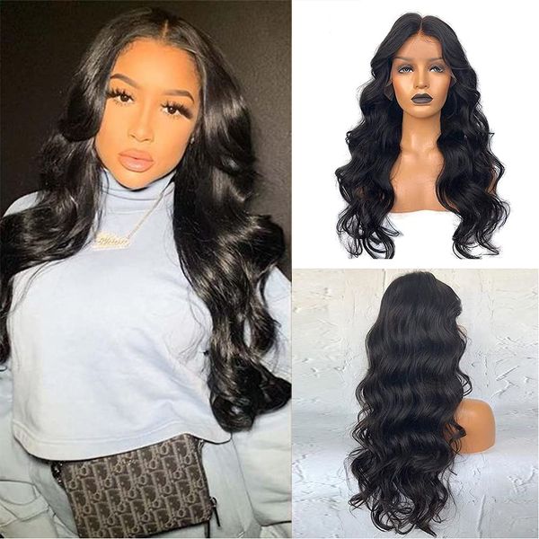 

lx brand body wave lace wig for black women synthetic lace front wig high temperature fiber black wig daily use/cosplay wigsfactory direct