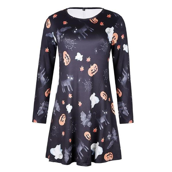 

casual dresses european and american women's style for autumn winter halloween christmas printed long-sleeved dress eam, Black;gray