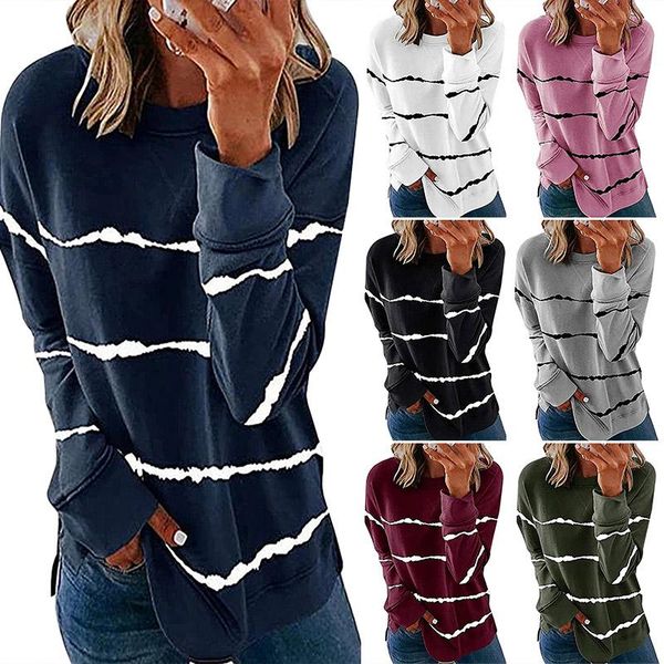 

women's t-shirt women stripe o-neck solid slim long sleeves loose tee shirt plus size tees autumn winter, White