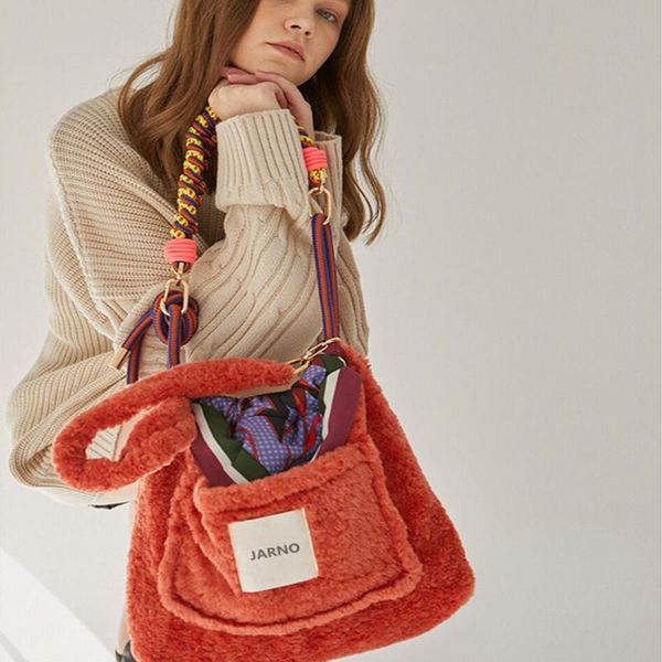 

evening bags fashion faux lamb wool women shoulder plush soft lady crossbody bag autumn winter casual large female tote handbag shopper