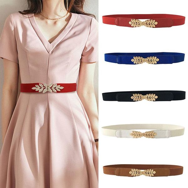 

belts fashionable women's elastic waist chain metal leaf buckle golden thin belt decorative dress all-matching wholesale 2021, Black;brown